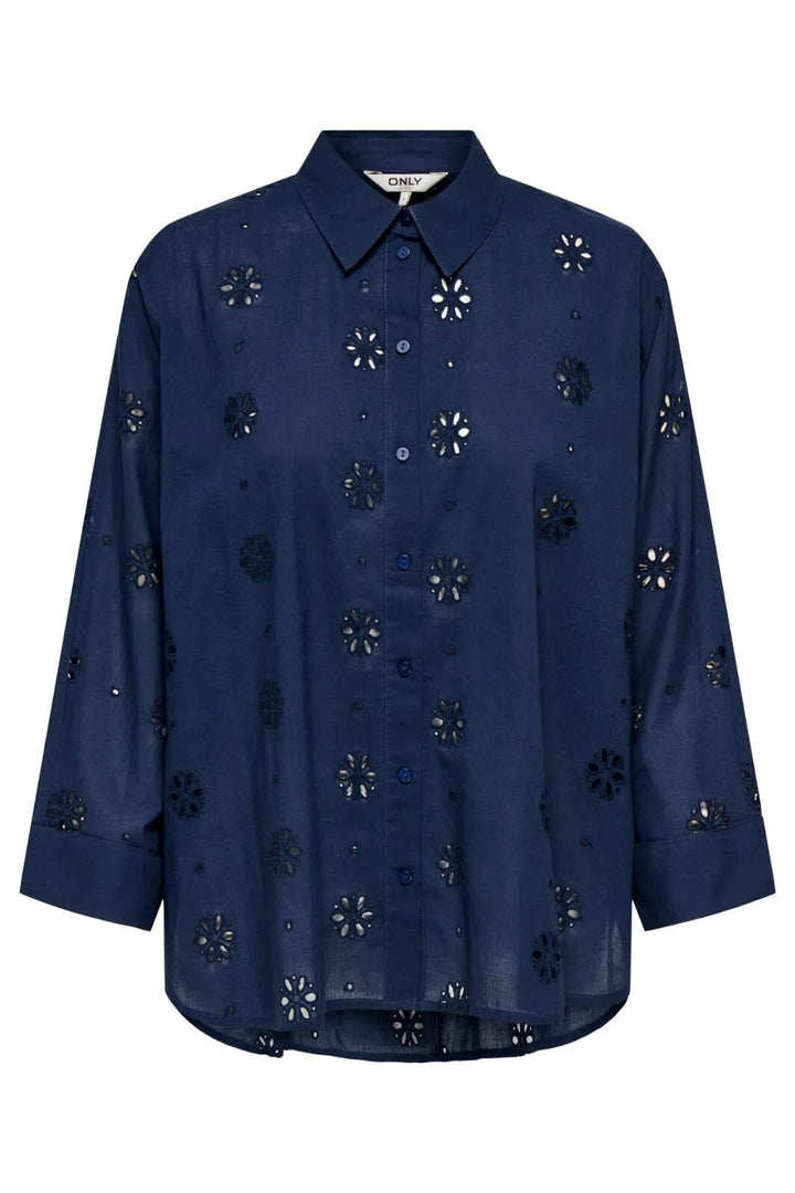 Only - Onlnew Lina Grace Ls Brod Angl Shirt - 4880066 Black Iris