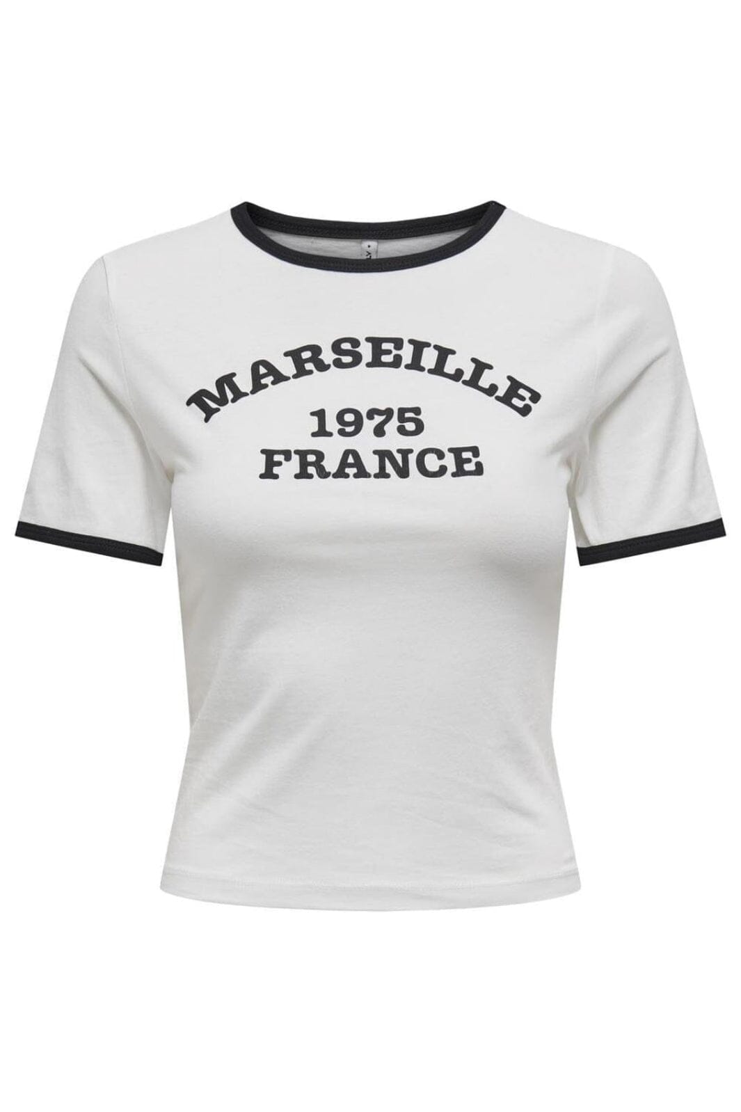 Only - Onlnina Life S/S Contrast Top Box - 4736434 Cloud Dancer Black+Print Marseille T-shirts 