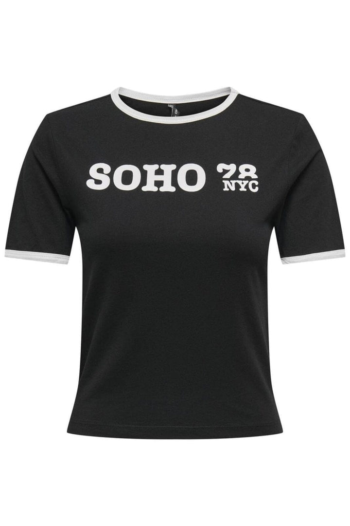 Only - Onlnina Life S/S Contrast Top Box - 4736435 Black Cloud Dancer+Print Soho T-shirts 