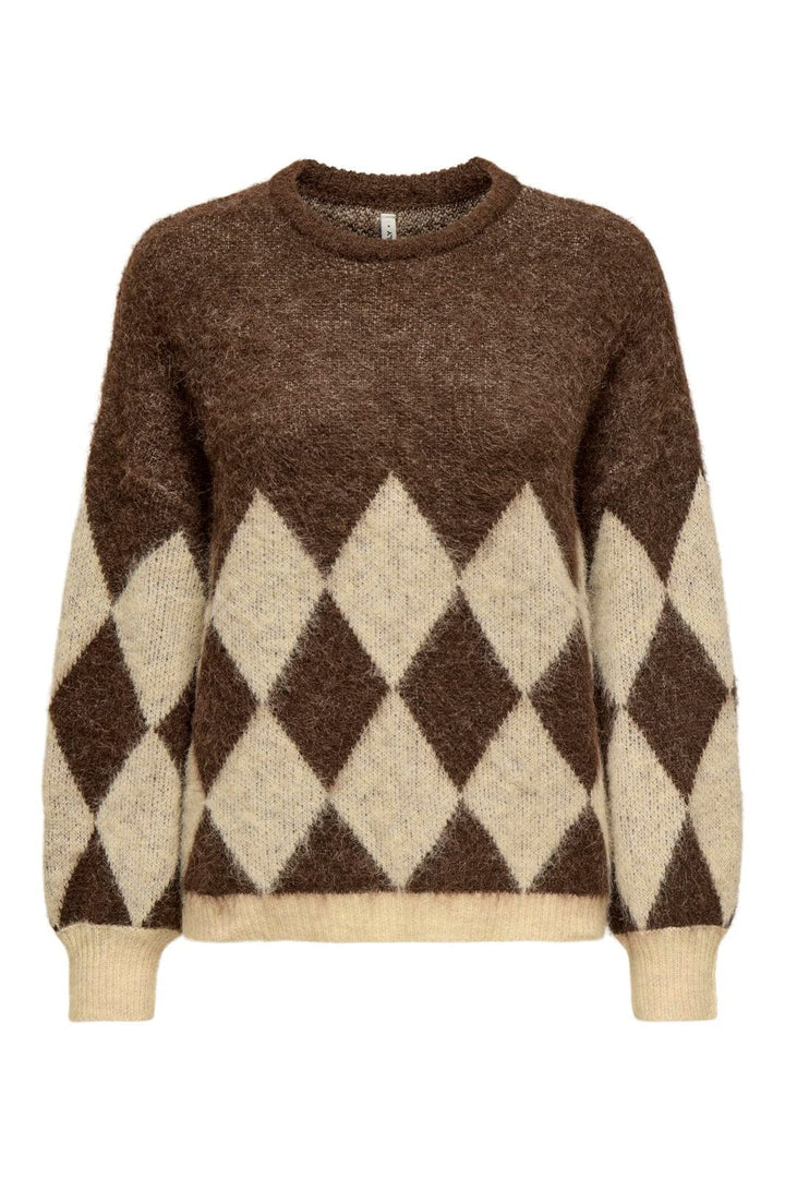 Only - Onlnoeme Life Ls Jq O-Neck Nca Knt - 4894898 Chestnut Biscotti/Melange/Harlekin