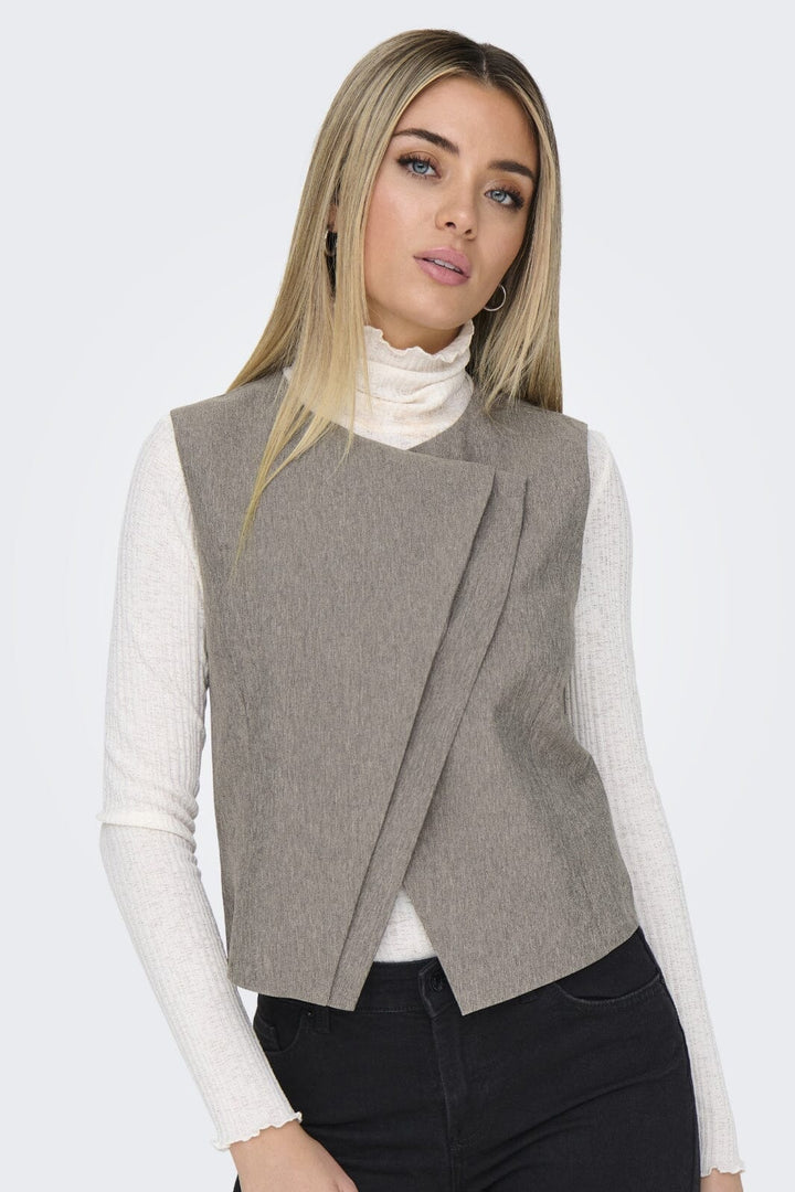Only - Onlnovi S/L Mel Asym Waistcoat Tlr - 4591309 Walnut Melange