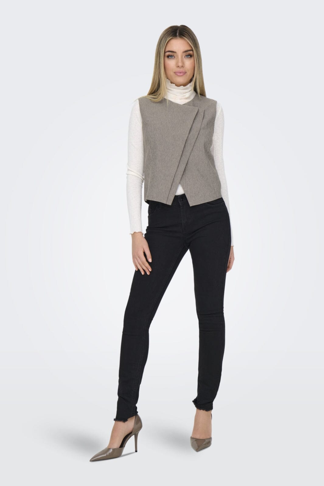 Only - Onlnovi S/L Mel Asym Waistcoat Tlr - 4591309 Walnut Melange