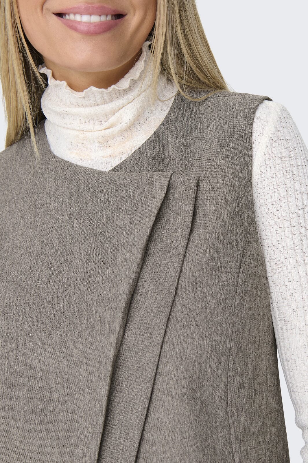 Only - Onlnovi S/L Mel Asym Waistcoat Tlr - 4591309 Walnut Melange