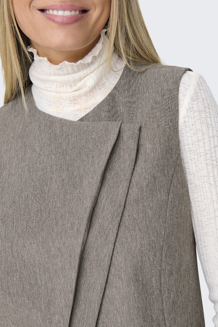 Only - Onlnovi S/L Mel Asym Waistcoat Tlr - 4591309 Walnut Melange