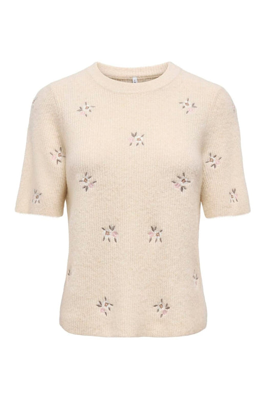 Only - Onlolivia 2/4 O-Neck Embroidery Knt - 5088343 Birch Flower Embroidery