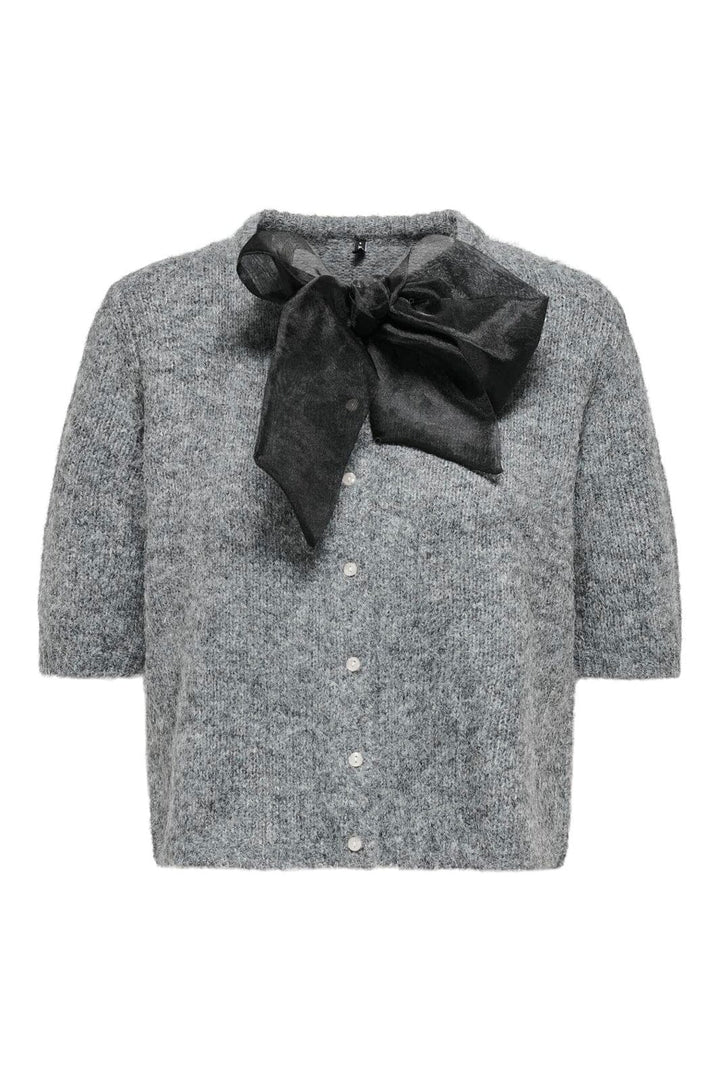 Only - Onlolivia Life Ss Bow Cardigan Knt - 4976297 Dark Grey Melange Black