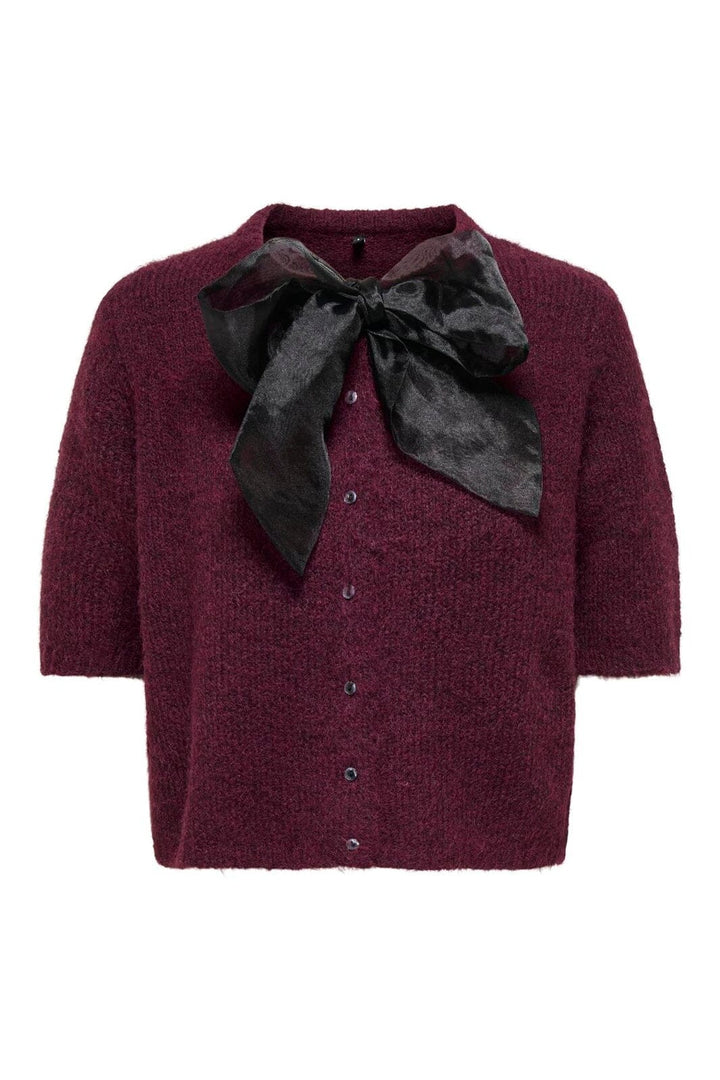 Only - Onlolivia Life Ss Bow Cardigan Knt - 4976298 Winetasting Black