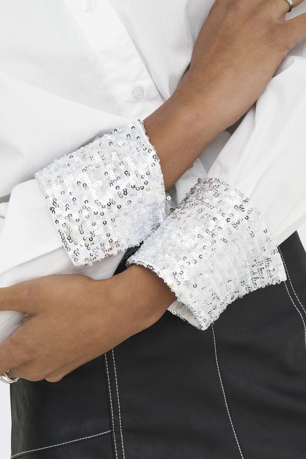 Only - Onlpanama Ls Sequines Mix Shirt - 4841579 Bright White Skjorter 