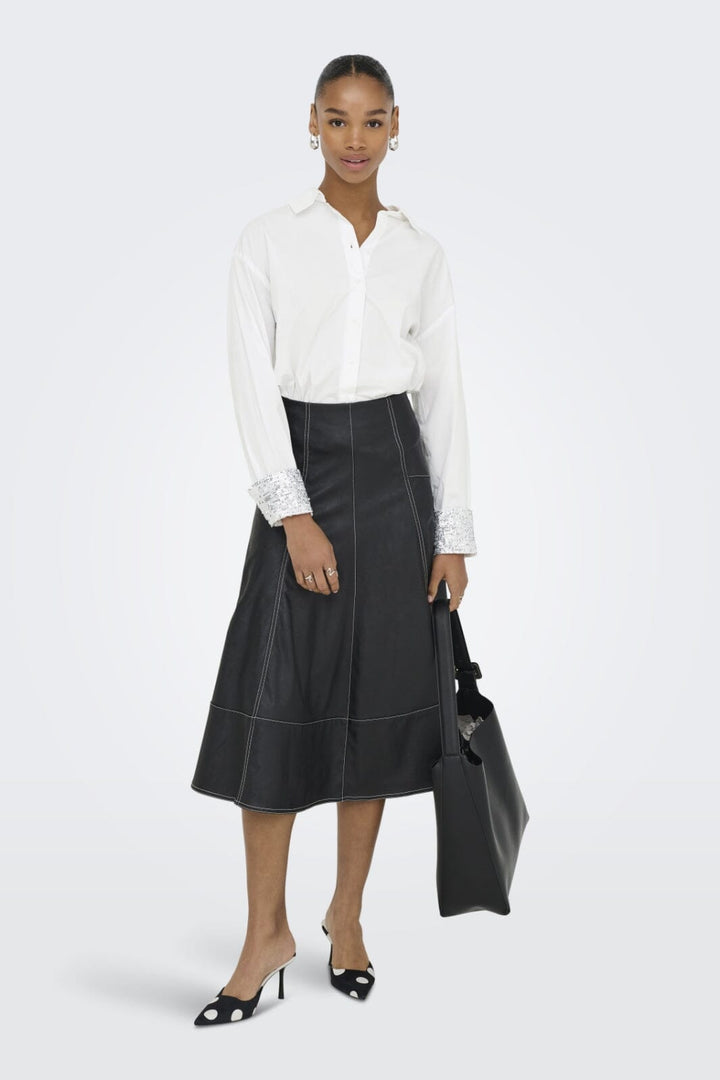 Only - Onlpanama Ls Sequines Mix Shirt - 4841579 Bright White Skjorter 