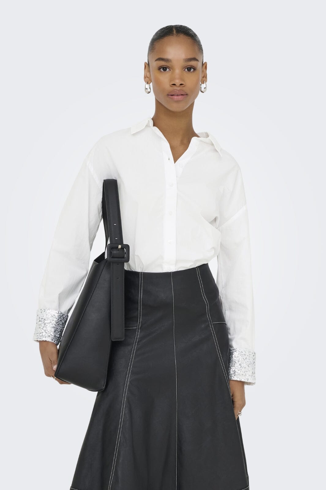 Only - Onlpanama Ls Sequines Mix Shirt - 4841579 Bright White Skjorter 