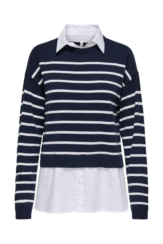 Only - Onlpayson Ls Mix Pullover Knt - 4894438 Night Sky Cloud Dancer/Cloud Dancer Woven