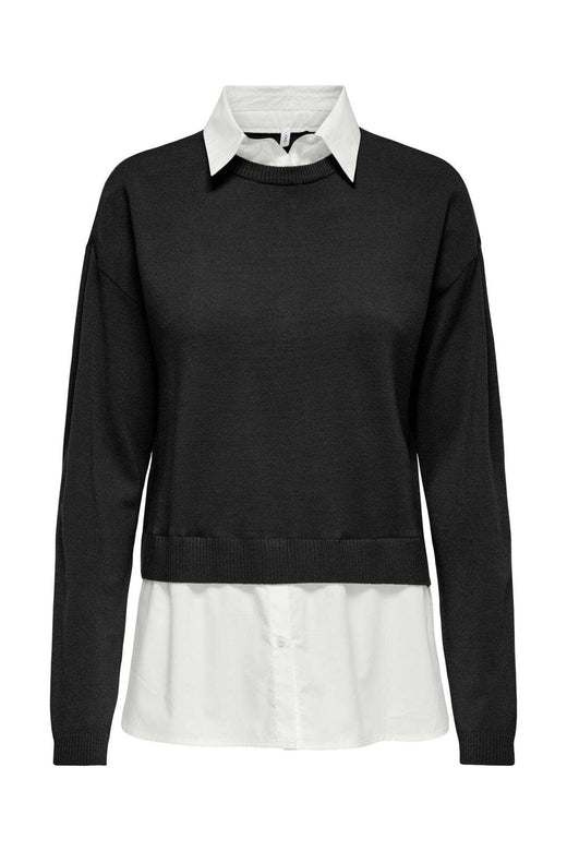 Only - Onlpayson Ls Mix Pullover Knt - 4894556 Black Cloud Dancer Woven