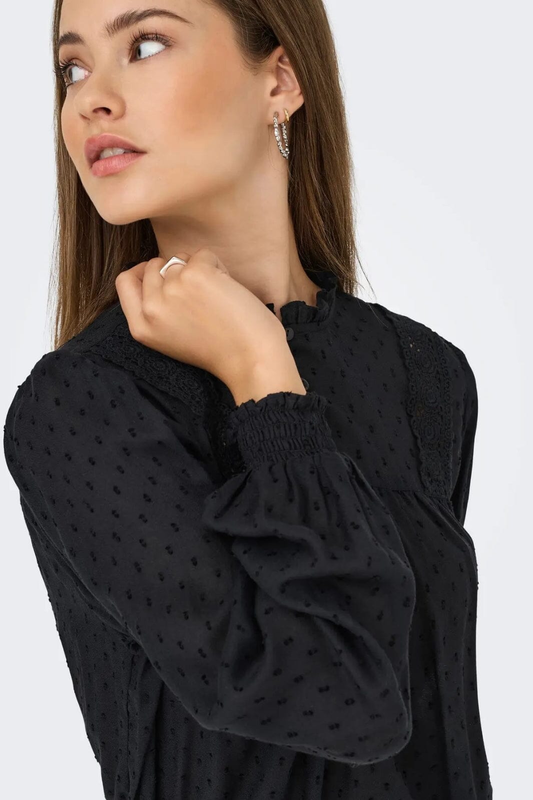 Only - Onlpelia Life Ls Dobby Top - 4861794 Black Toppe 