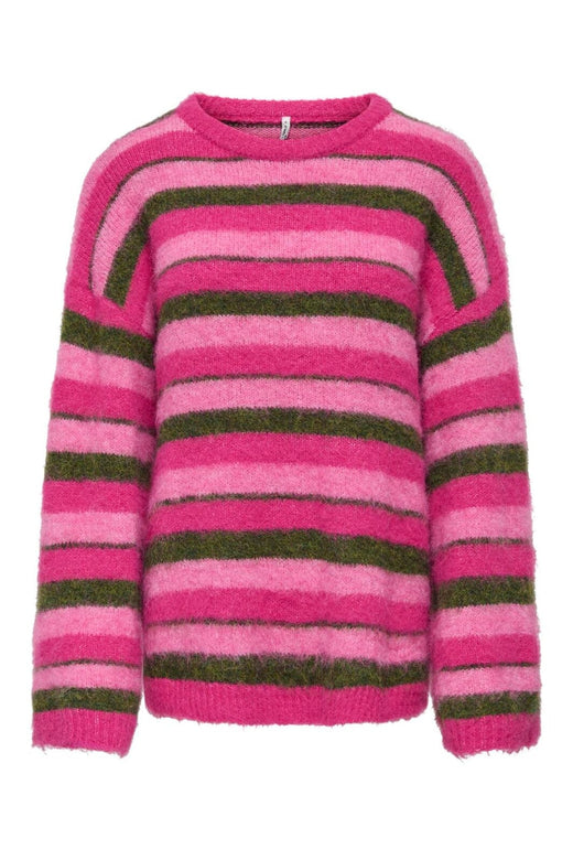 Only - Onlperil Life Ls O-Neck Knt - 5020826 Fuchsia Purple Fuchsia Pink/Olive Branch