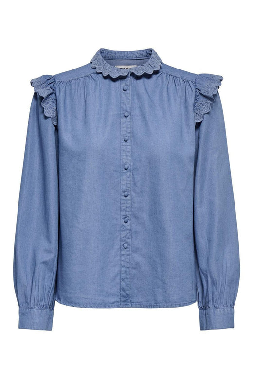 Only - Onlpiper L/S Emb Frill Shirt Qyt - 4902260 Medium Blue Denim