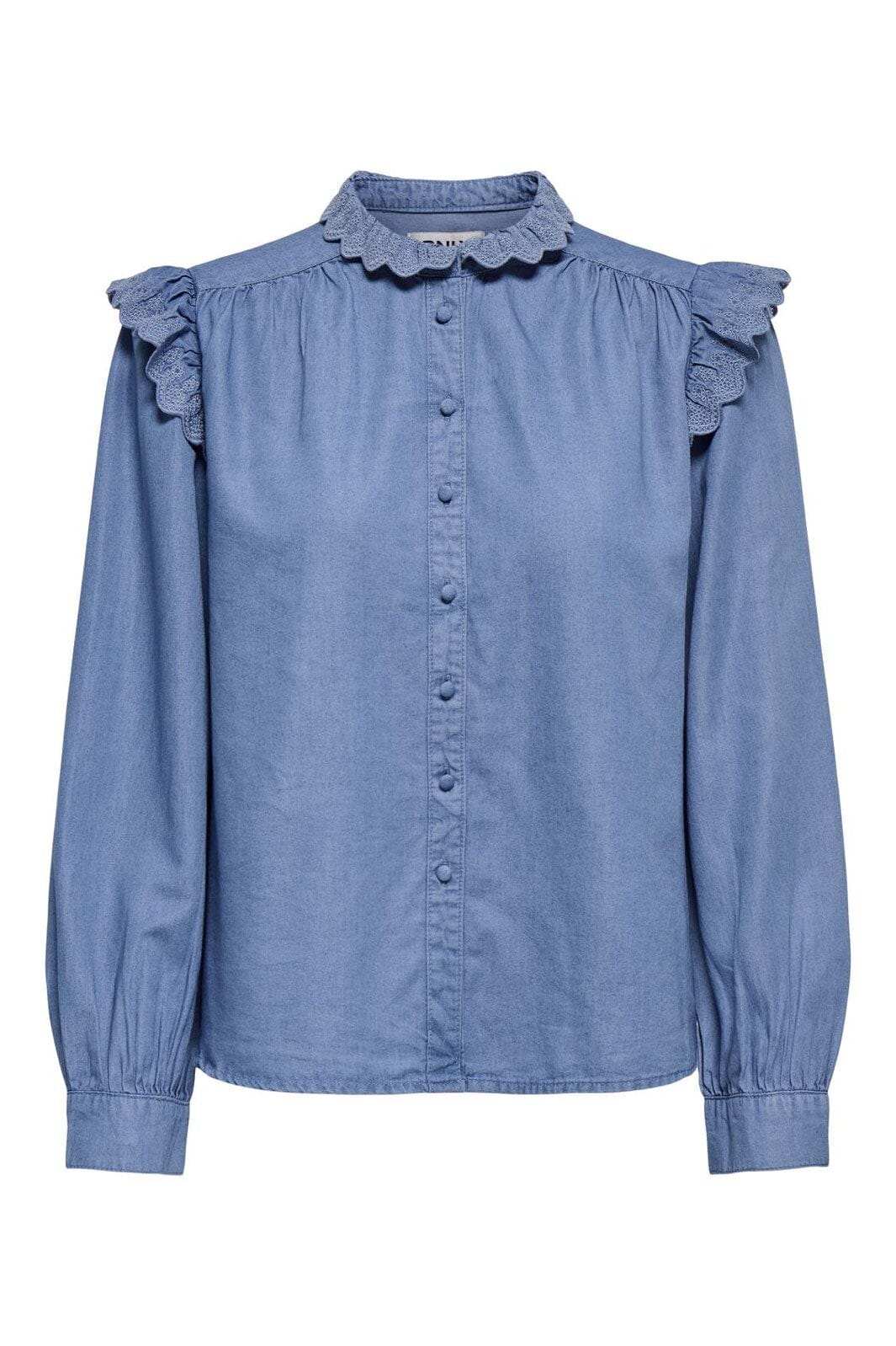 Only - Onlpiper L/S Emb Frill Shirt Qyt - 4902260 Medium Blue Denim