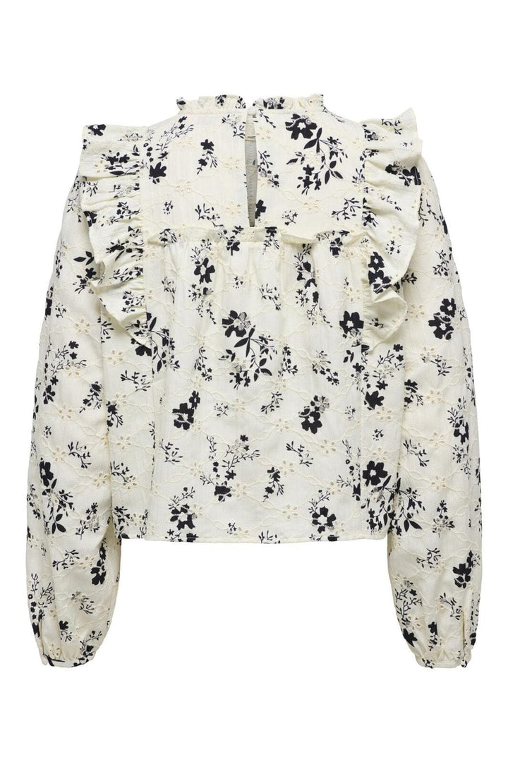 Only - Onlrella Life Ls Emb Frill Top - 4915547 Cloud Dancer Flower