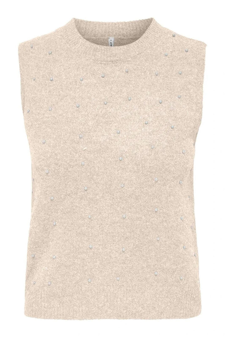 Only - Onlrenata Sl O-Neck Pearl Vest Knt - 4894522 Whitecap Gray White Pearls Strikbluser 