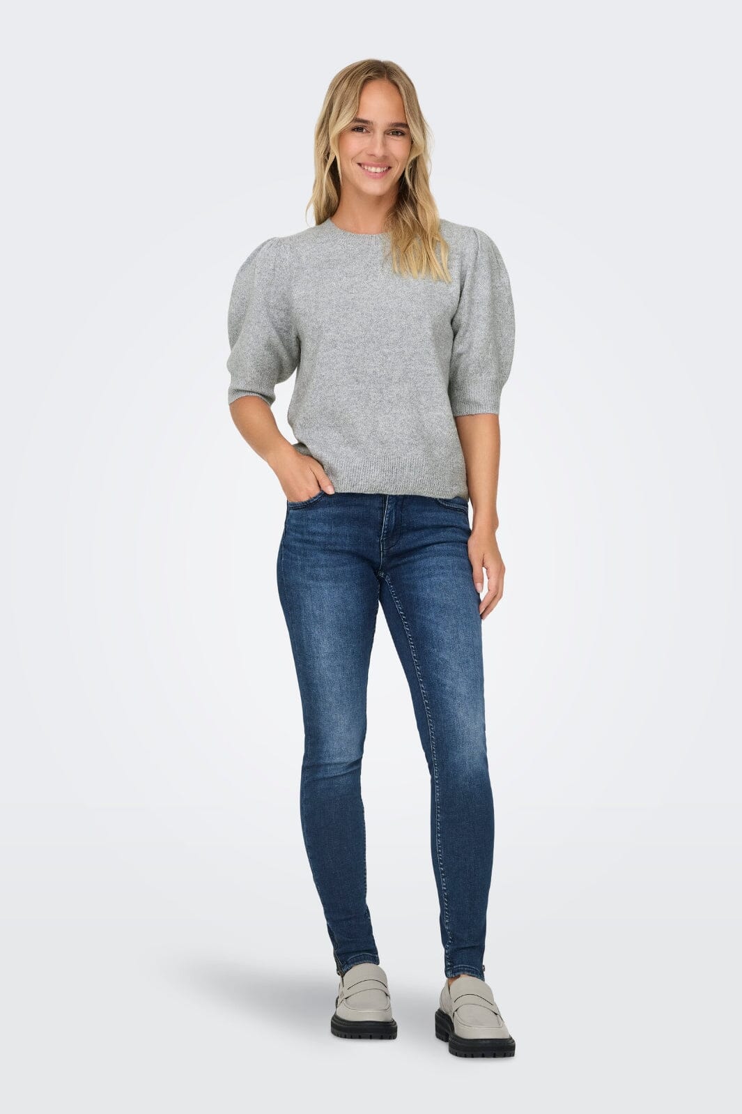 Only - Onlrica Life 2/4 Pullover Knt - 4602264 Light Grey Melange