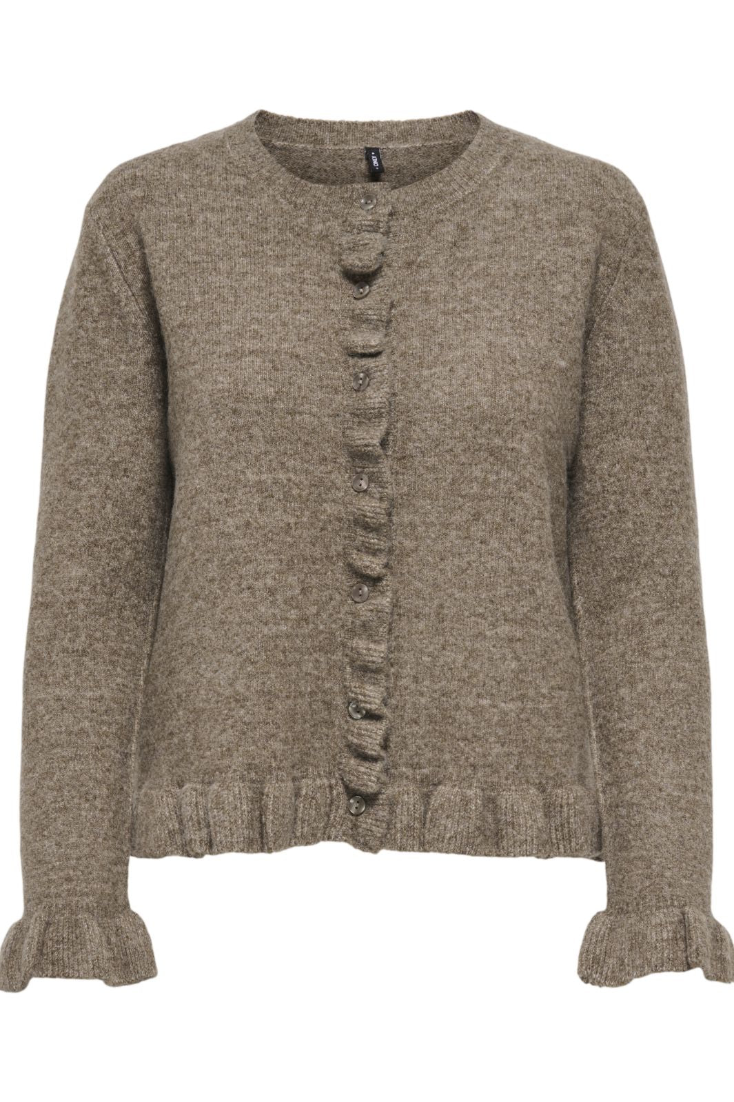 Only - Onlrima Life Ls Frill Butto Cardi Knt - 4903901 Walnut Melange/Dtm Button Cardigans 