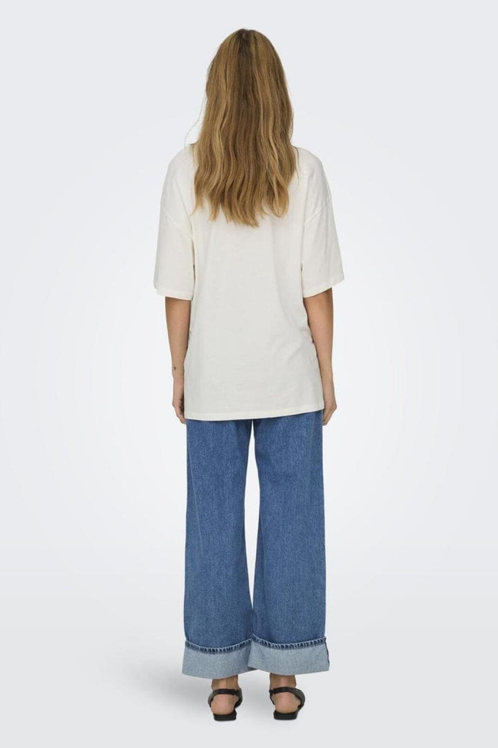 Only - Onlrose S/S Oversize Tee - 4712079 Cloud Dancer Vivid Orange T-shirts 