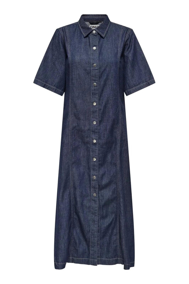 Only - Onlruna Ss Midi Dress Rinse Akm - 4989544 Dark Blue Denim Kjoler 