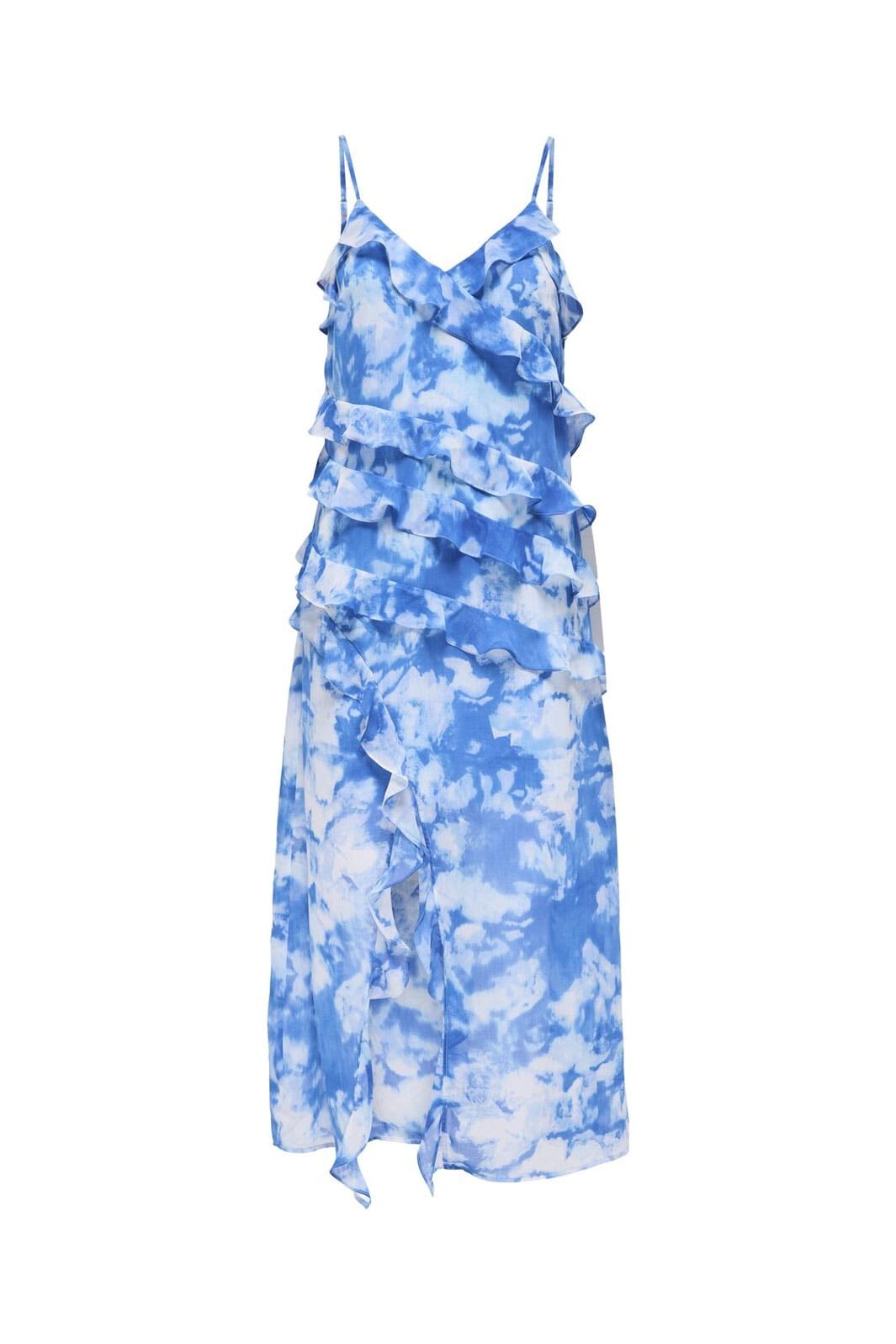 Only - Onlsine Life Strap Frill Long Dress - 4884894 Blissful Blue Sine Grafic