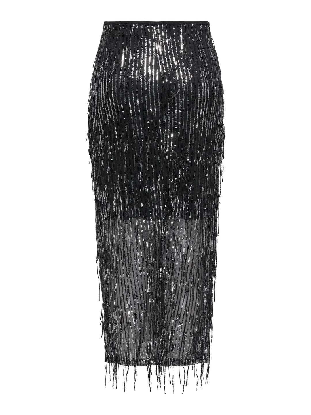 Only - Onlspacy Long Sequins Skirt - 4877211 Black W. Silver Sequins Nederdele 