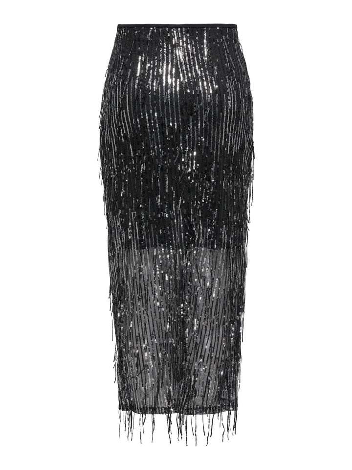 Only - Onlspacy Long Sequins Skirt - 4877211 Black W. Silver Sequins Nederdele 