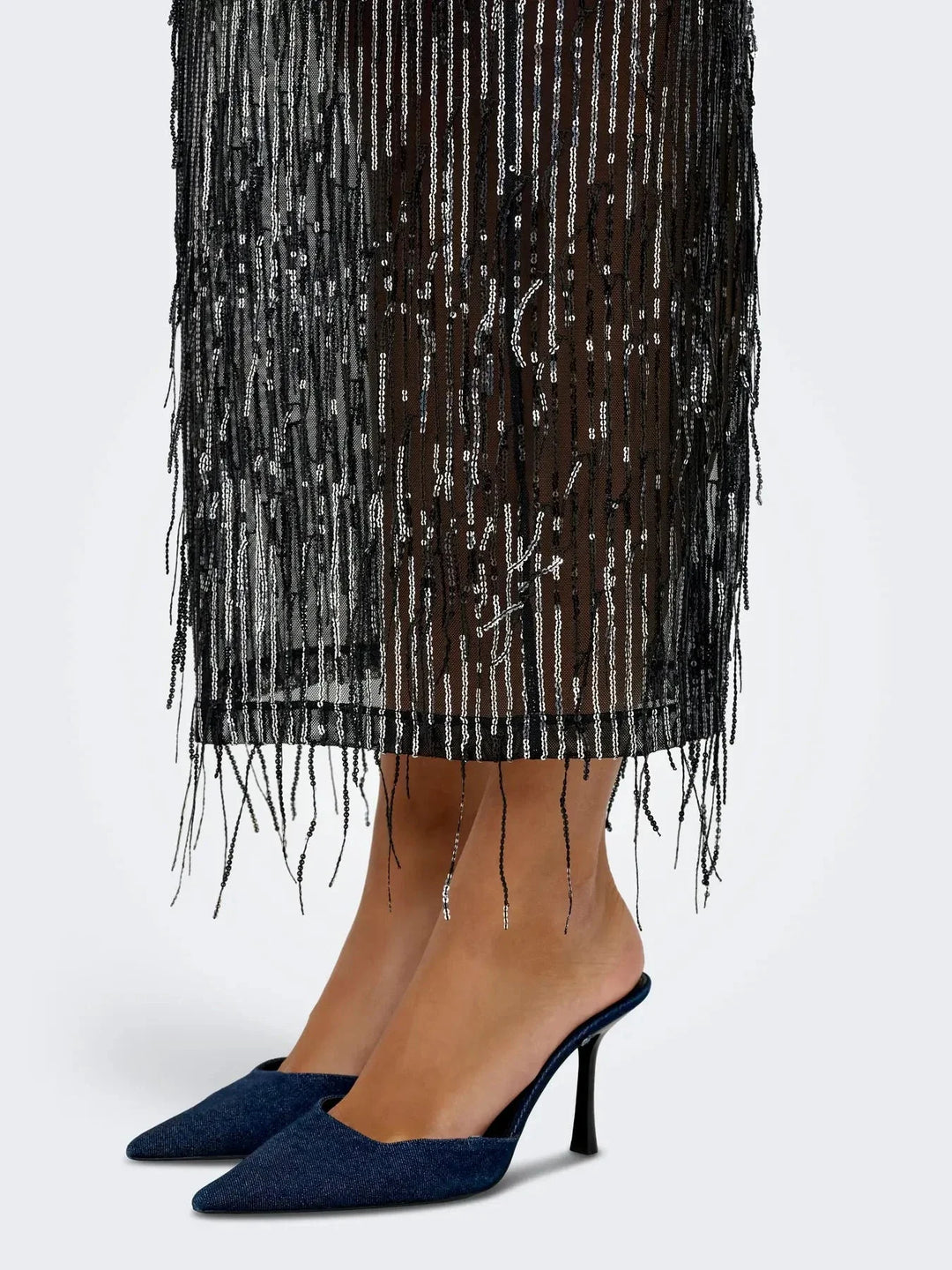 Only - Onlspacy Long Sequins Skirt - 4877211 Black W. Silver Sequins Nederdele 