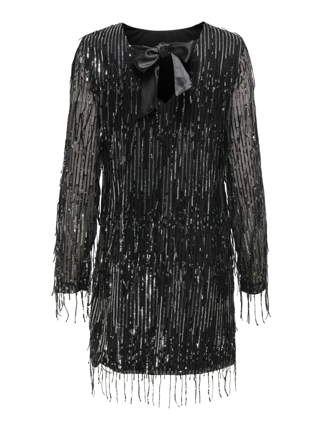 Only - Onlspacy Ls Sequins Bow Dress - 4877201 Black W. Silver Sequins Kjoler 