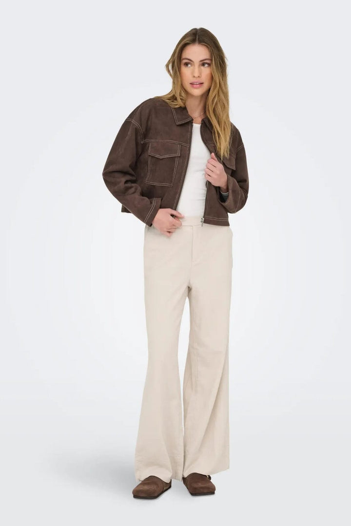 Only - Onlstina Life Faux Suede Jacket Cc - 4854247 Seal Brown W Contrast Stitch