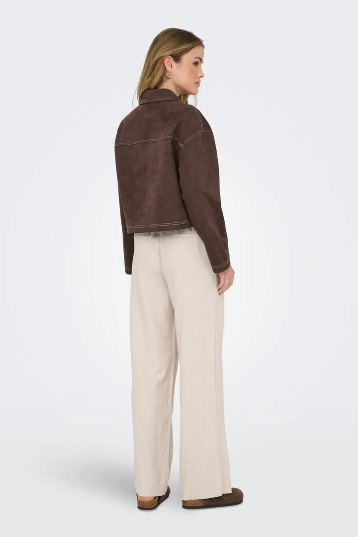 Only - Onlstina Life Faux Suede Jacket Cc - 4854247 Seal Brown W Contrast Stitch