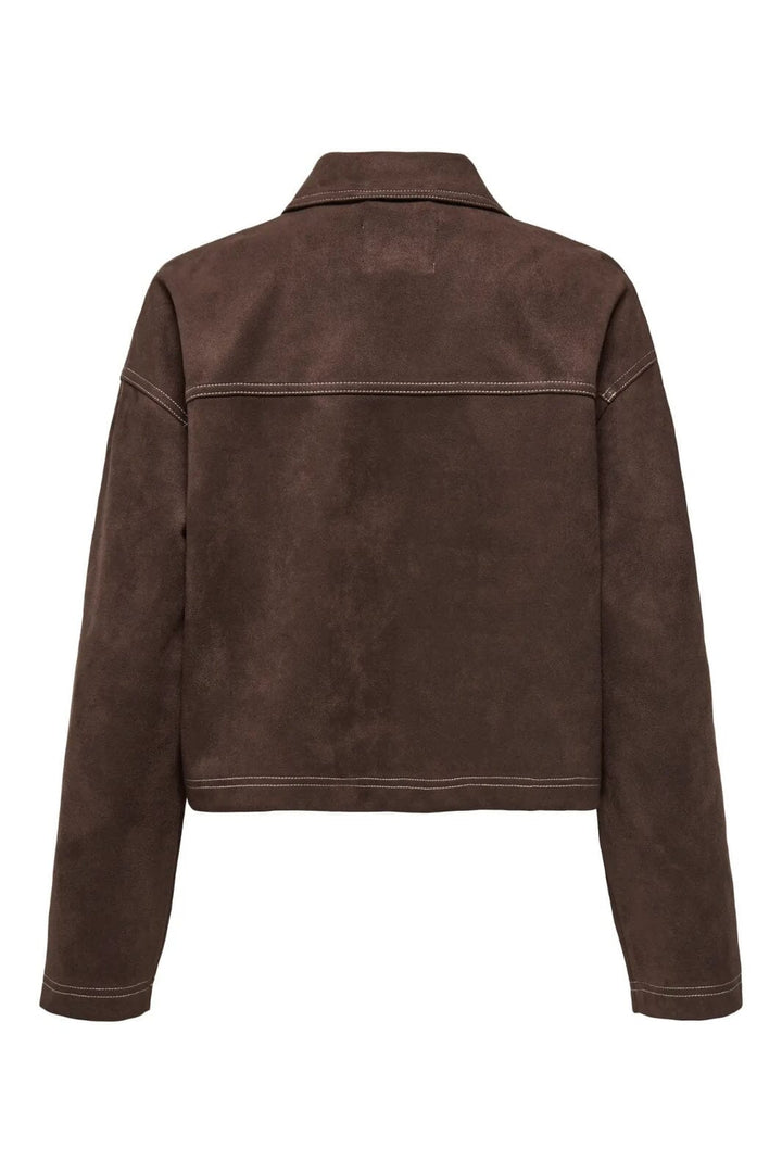Only - Onlstina Life Faux Suede Jacket Cc - 4854247 Seal Brown W Contrast Stitch