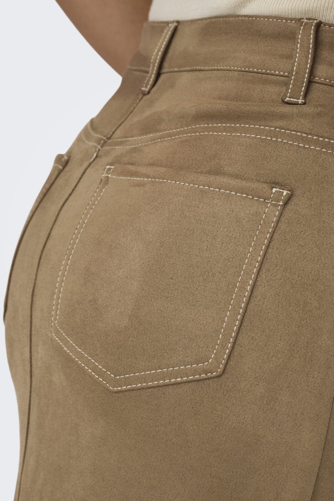 Only - Onlstina Life Faux Suede Skirt Cc - 4786482 Cocoa Créme W Contrast Stitch