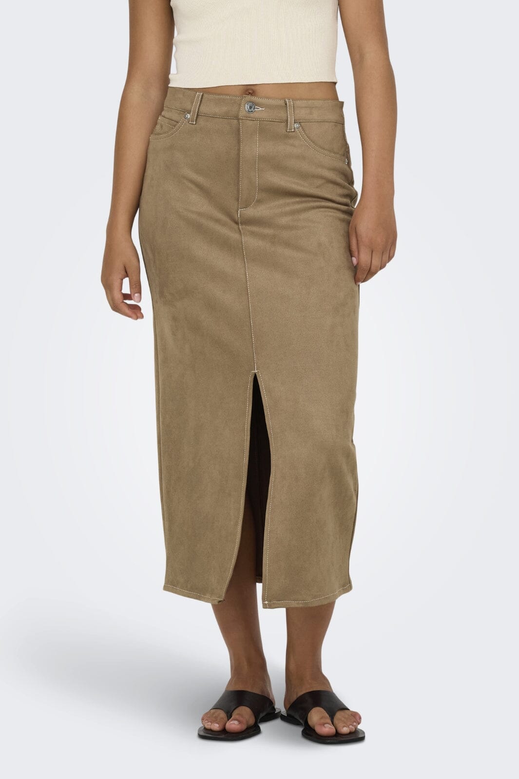 Only - Onlstina Life Faux Suede Skirt Cc - 4786482 Cocoa Créme W Contrast Stitch