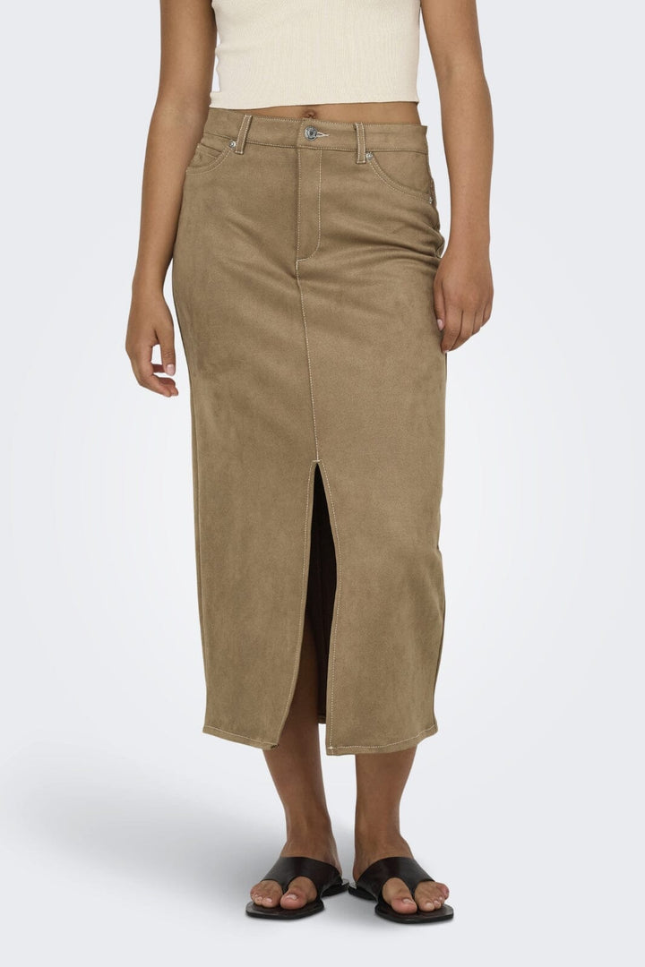 Only - Onlstina Life Faux Suede Skirt Cc - 4786482 Cocoa Créme W Contrast Stitch