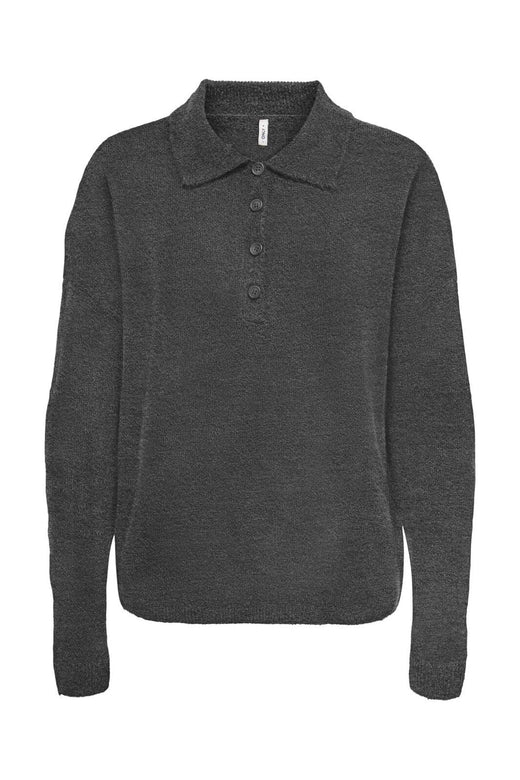 Only - Onltalio Ls Polo Neck Bf Knt - 4932483 Dark Grey Melange Dtm Horn Button