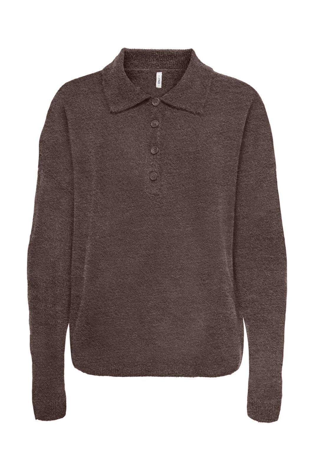 Only - Onltalio Ls Polo Neck Bf Knt - 4932484 Chocolate Martini Melange/Dtm Horn Button