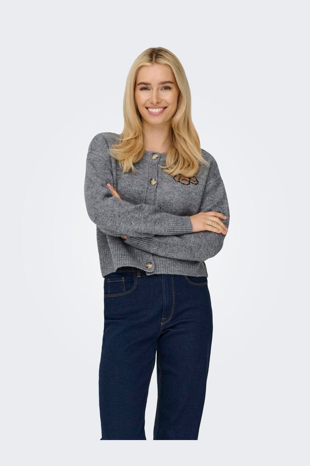 Only - Onlteddy Ls Cardigan Knt - 4882989 Medium Grey Melange Teddy
