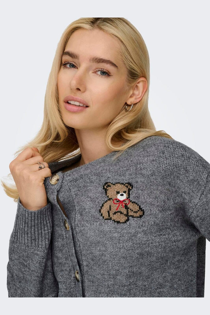 Only - Onlteddy Ls Cardigan Knt - 4882989 Medium Grey Melange Teddy