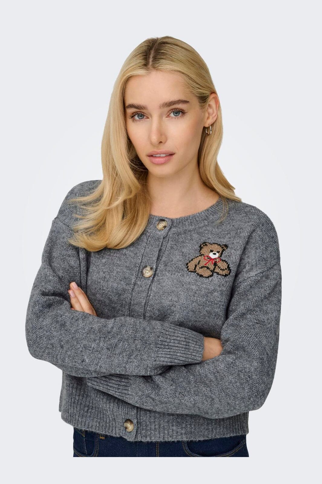Only - Onlteddy Ls Cardigan Knt - 4882989 Medium Grey Melange Teddy
