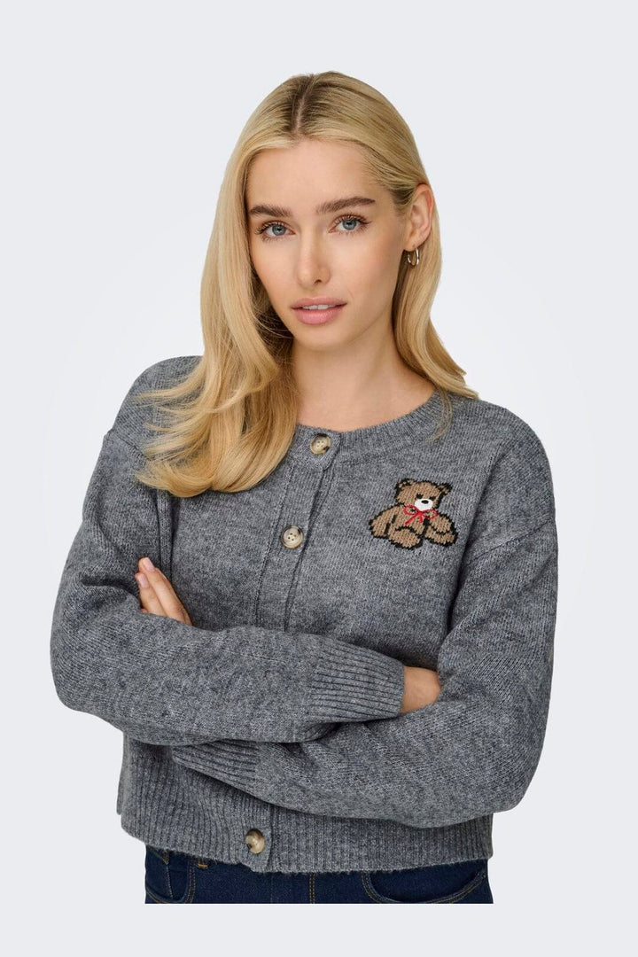 Only - Onlteddy Ls Cardigan Knt - 4882989 Medium Grey Melange Teddy