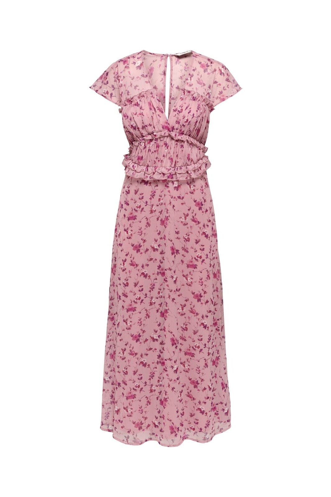 Only - Onlvalda S/S Long Frill Dress - 5092539 Elderberry Pink Purple Flowers