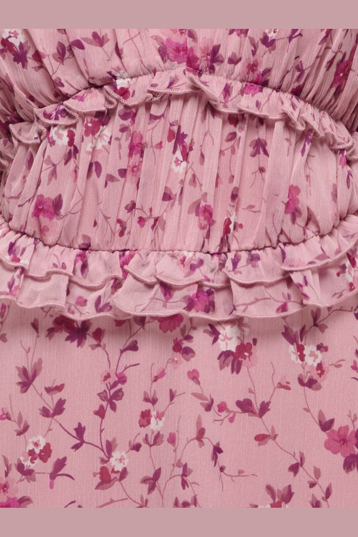 Only - Onlvalda S/S Long Frill Dress - 5092539 Elderberry Pink Purple Flowers