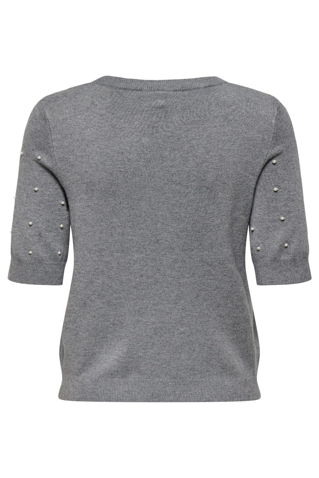 Only - Onlvenice Life Ss Pearl O-Neck Knt - 4805410 Light Grey Melange White Pearls Toppe 