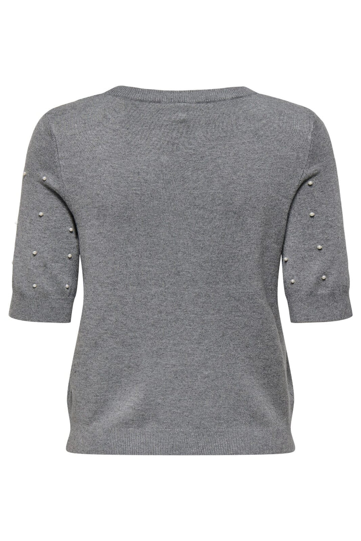 Only - Onlvenice Life Ss Pearl O-Neck Knt - 4805410 Light Grey Melange White Pearls Toppe 