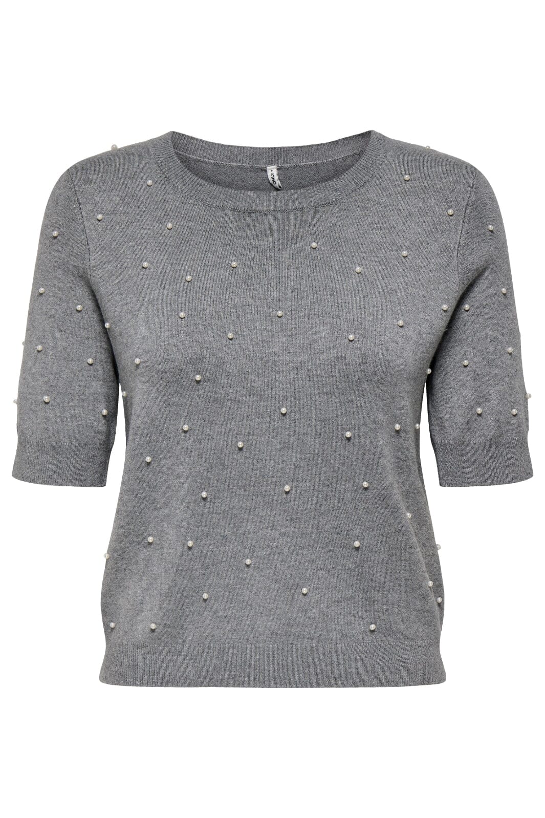 Only - Onlvenice Life Ss Pearl O-Neck Knt - 4805410 Light Grey Melange White Pearls Toppe 