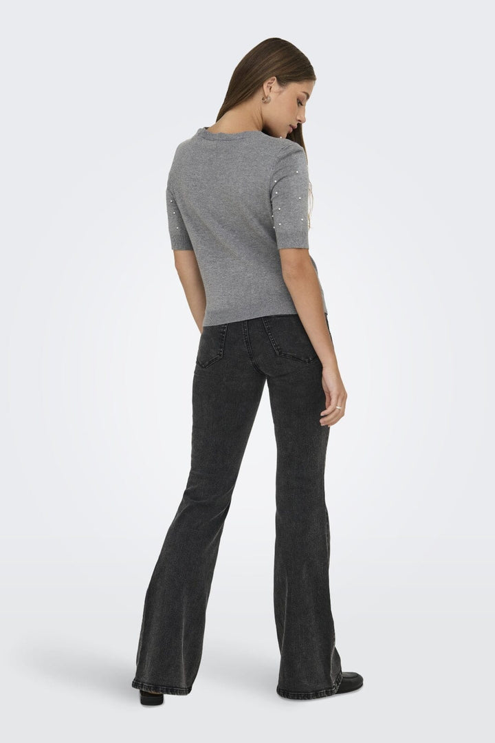 Only - Onlvenice Life Ss Pearl O-Neck Knt - 4805410 Light Grey Melange White Pearls Toppe 