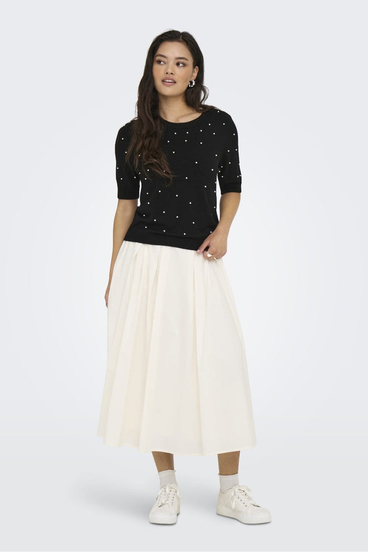 Only - Onlvenice Life Ss Pearl O-Neck Knt - 4894634 Black White Pearls Toppe 
